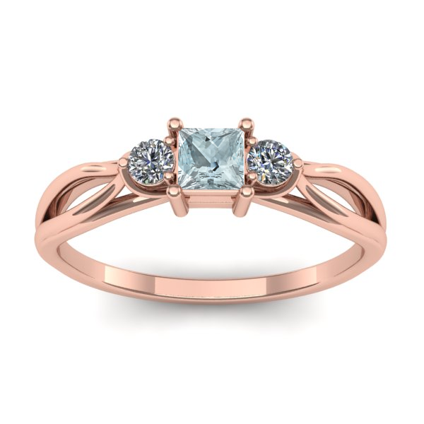 Inel de logodna cu aquamarin patrat