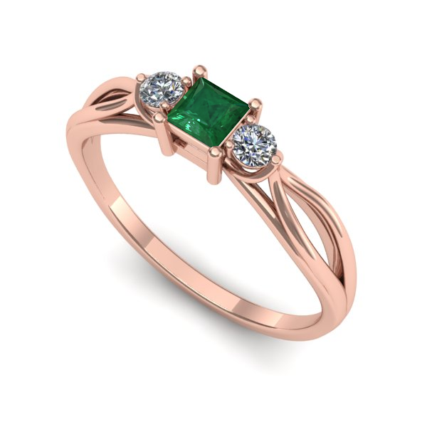 Inel de logodna din aur roz cu smarald