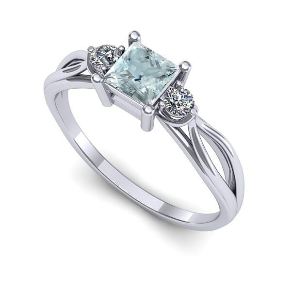 Inel de logodna din aur alb cu aquamarin