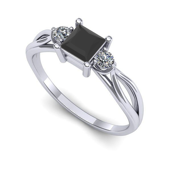 Inel logodna din aur alb cu diamant negru