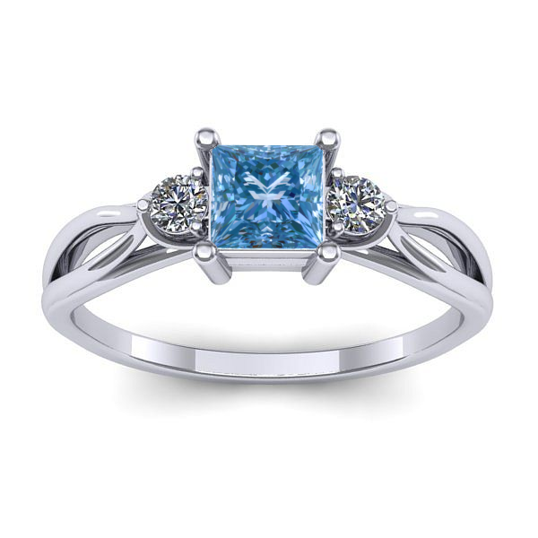 Inel logodna cu diamant de laborator albastru patrat
