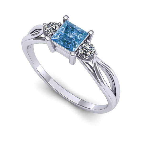 Inel din aur alb cu diamant de laborator albastru