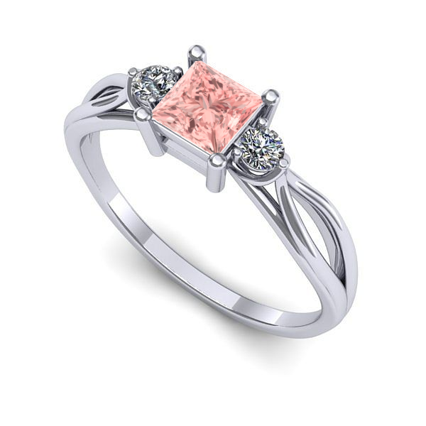 Inel de logodna din aur alb cu diamant de laborator roz