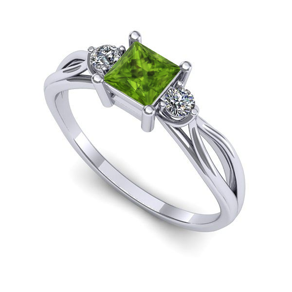 Inel logodna din aur alb cu peridot