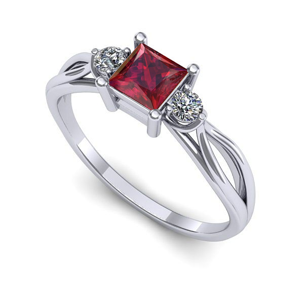 Inel logodna din aur alb cu rubin