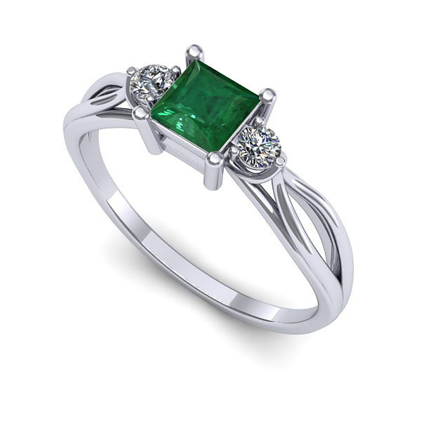 Inel logodna din aur alb cu smarald