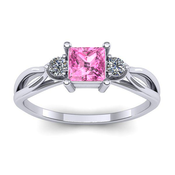 Inel logodna cu safir roz patrat