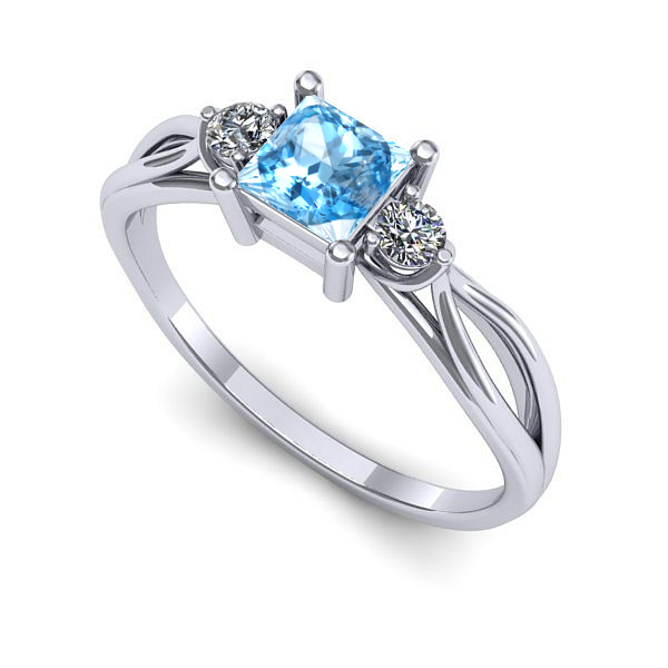 Inel de logodna din aur alb cu topaz blue