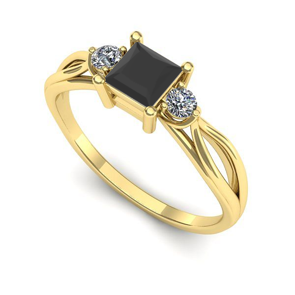 Inel logodna din aur galben cu diamant negru