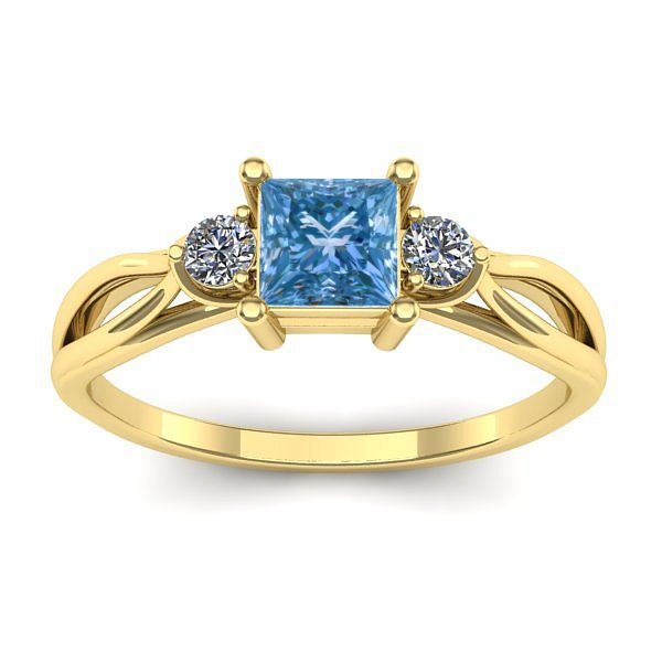 Inel logodna cu diamant de laborator albastru patrat