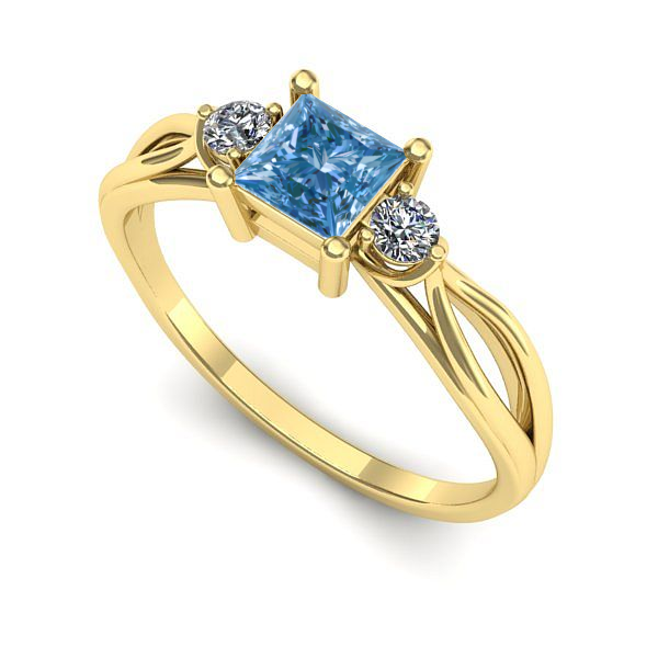 Inel logodna din aur galben cu diamant de laborator albastru