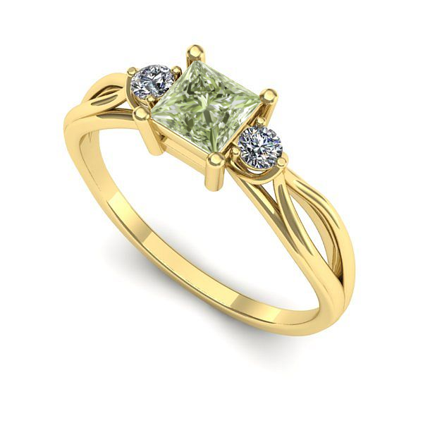 Inel din aur galben cu diamant de laborator verde