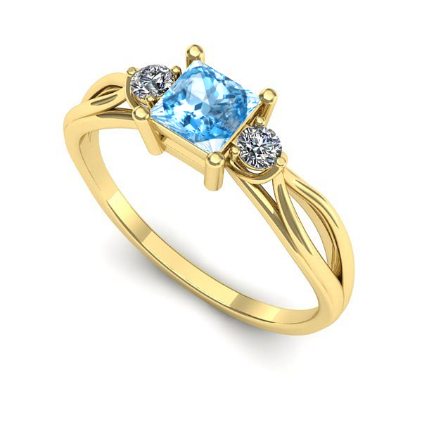Inel logodna din aur galben cu topaz blue