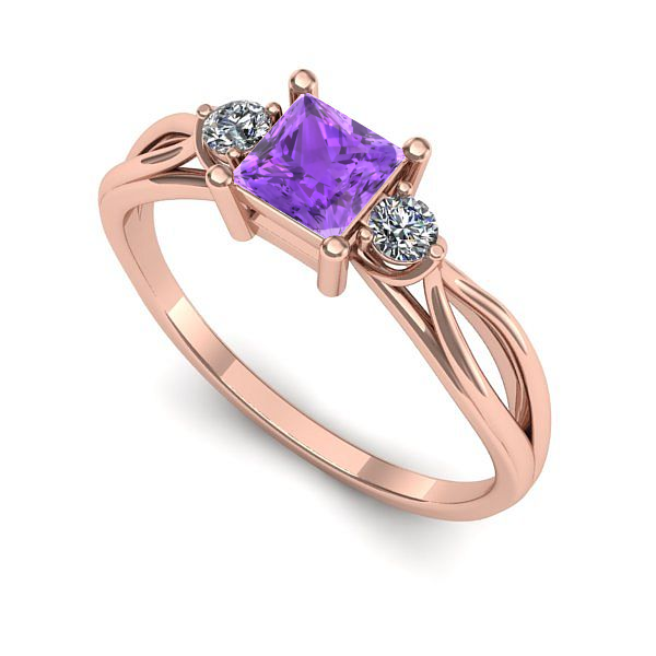 Inel logodna din aur roz cu ametist