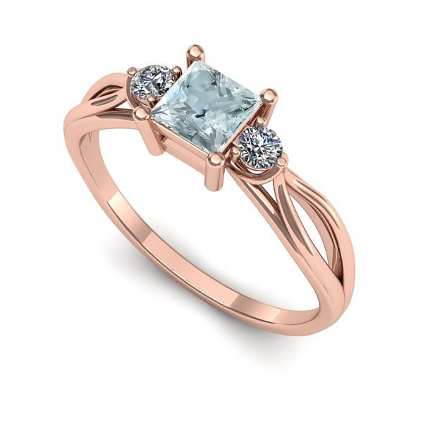 Inel din aur roz cu aquamarin