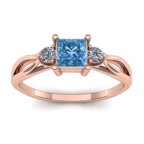 Inel cu diamant de laborator albastru patrat