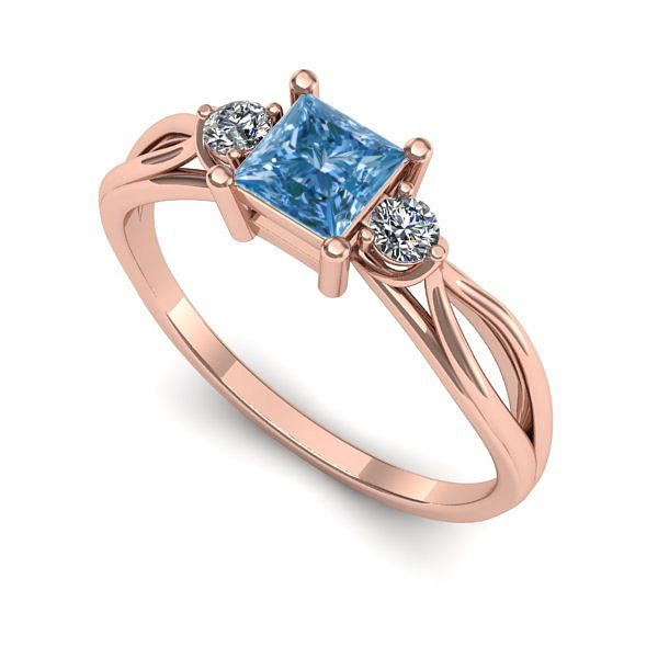 Inel din aur roz cu diamant de laborator albastru