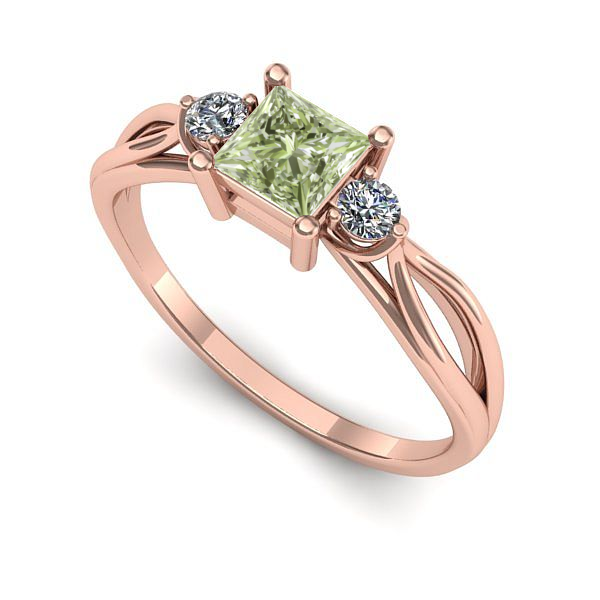 Inel de logodna din aur roz cu diamant de laborator verde