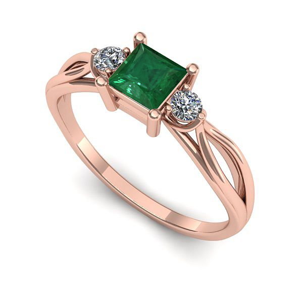 Inel de logodna din aur roz cu smarald