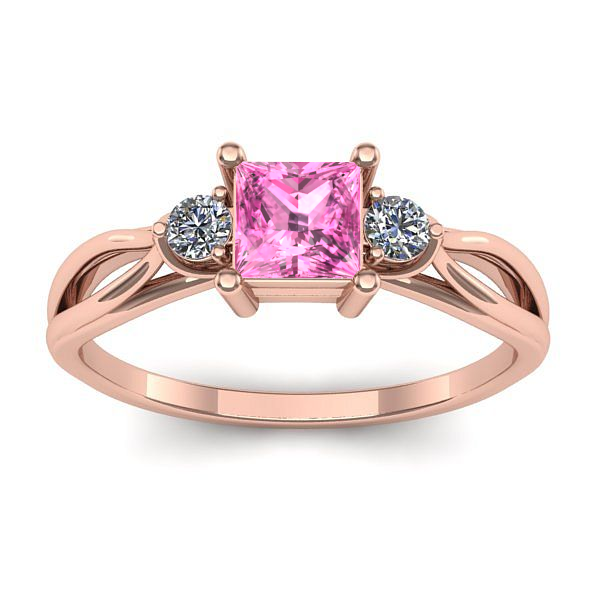 Inel logodna cu safir roz patrat