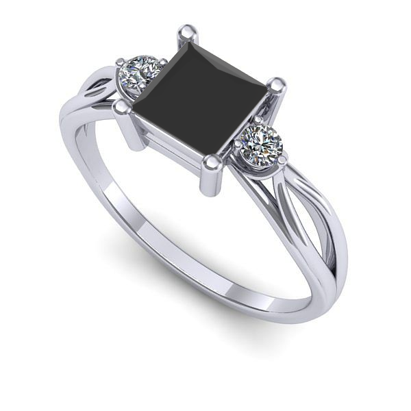 Inel de logodna din aur alb cu diamant negru