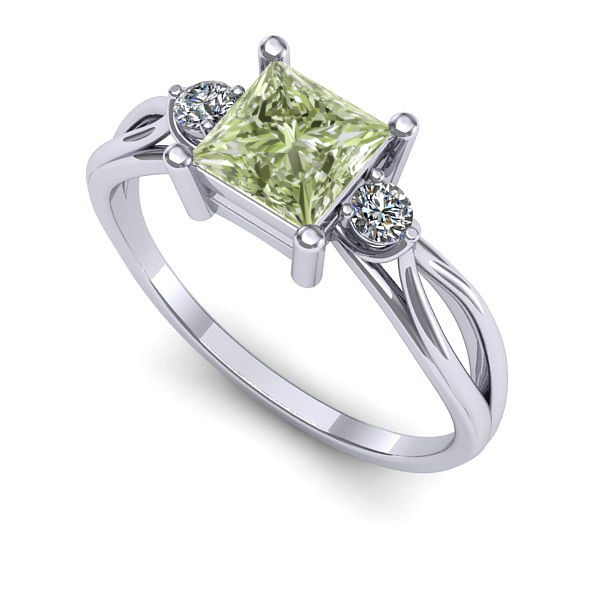 Inel din aur alb cu diamant de laborator verde