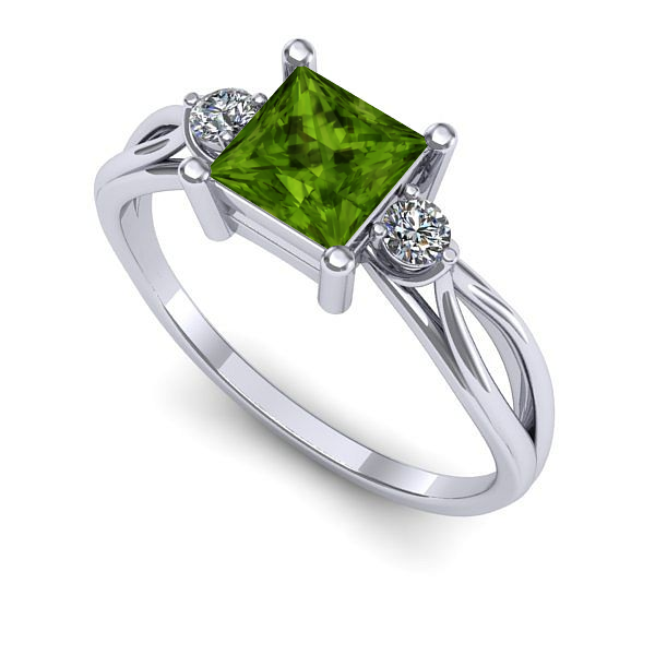 Inel logodna din aur alb cu peridot