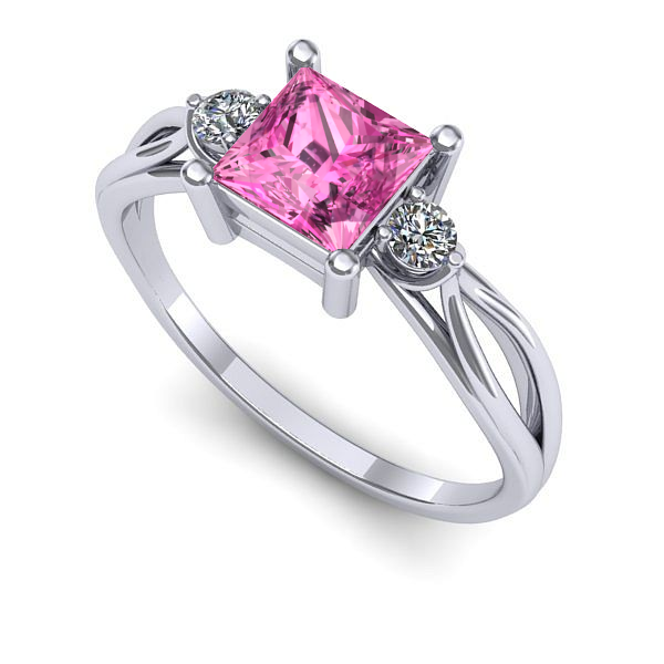 Inel de logodna din aur alb cu safir roz