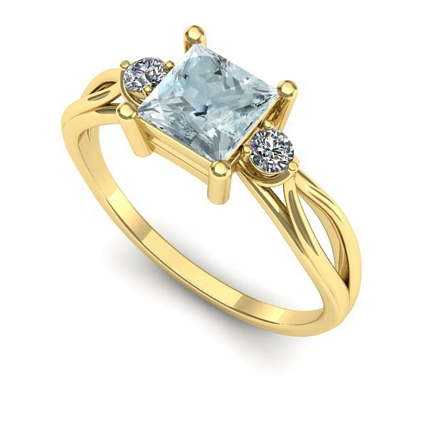 Inel logodna din aur galben cu aquamarin