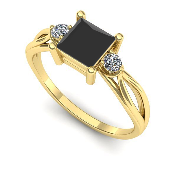 Inel de logodna din aur galben cu diamant negru