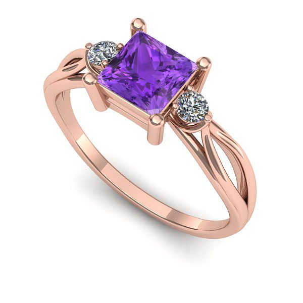 Inel logodna din aur roz cu ametist