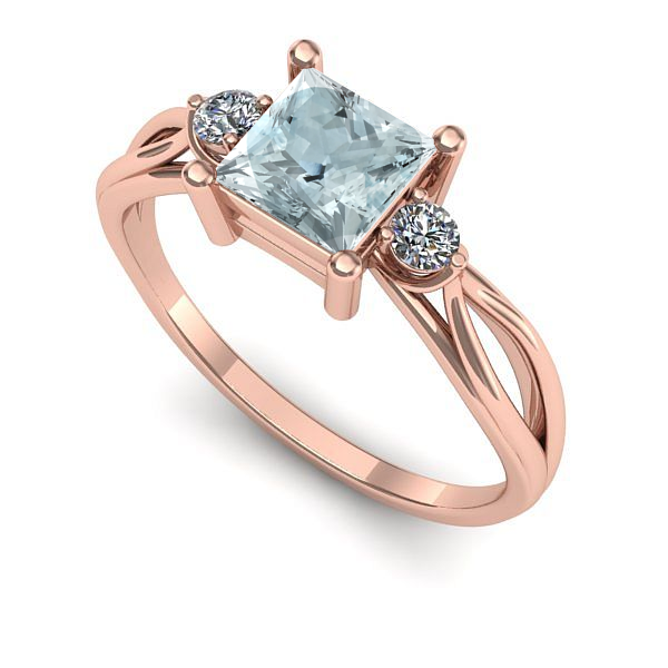 Inel de logodna din aur roz cu aquamarin