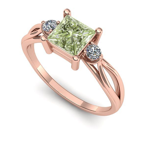 Inel logodna din aur roz cu diamant de laborator verde