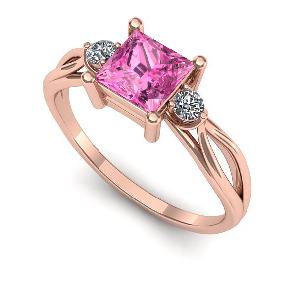 Inel logodna din aur roz cu safir roz