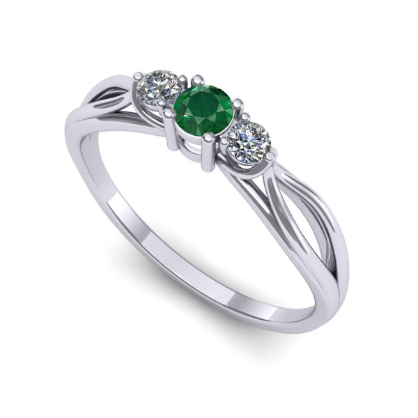 Inel logodna din aur alb cu smarald