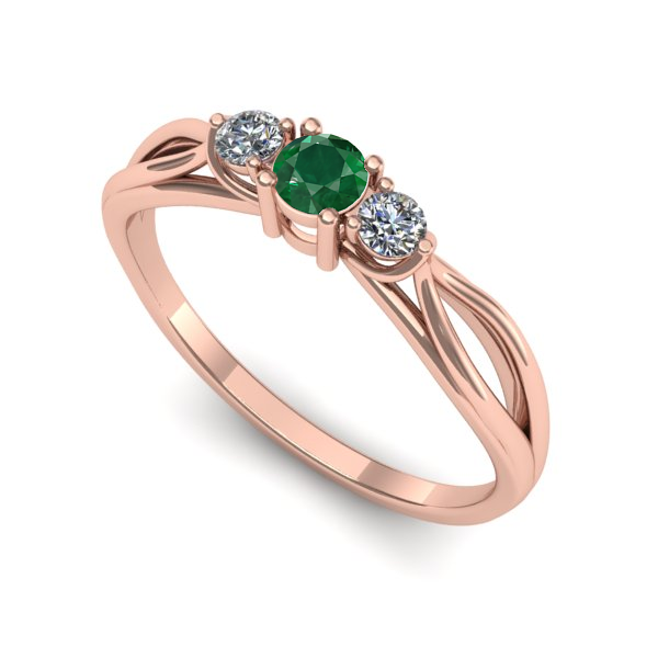 Inel logodna din aur roz cu smarald
