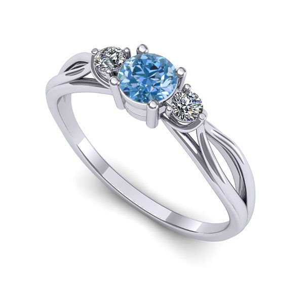 Inel din aur alb cu diamant de laborator albastru