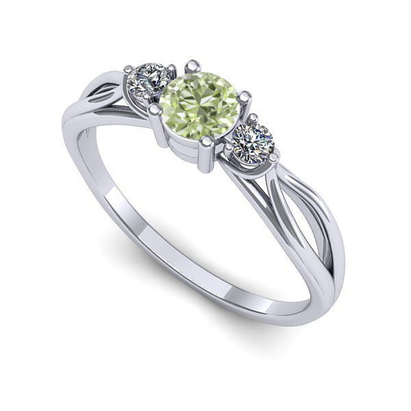 Inel de logodna din aur alb cu diamant de laborator verde