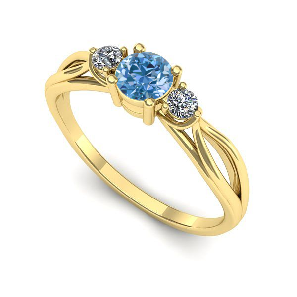 Inel logodna din aur galben cu diamant de laborator albastru