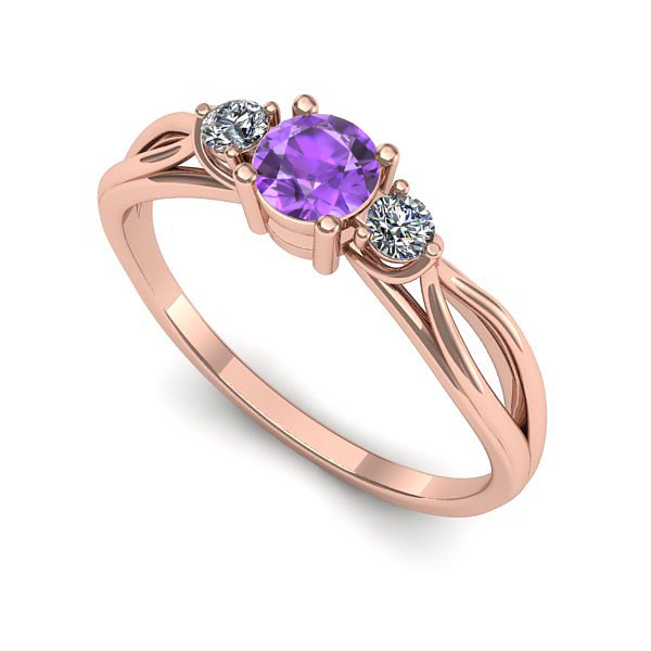 Inel de logodna din aur roz cu ametist