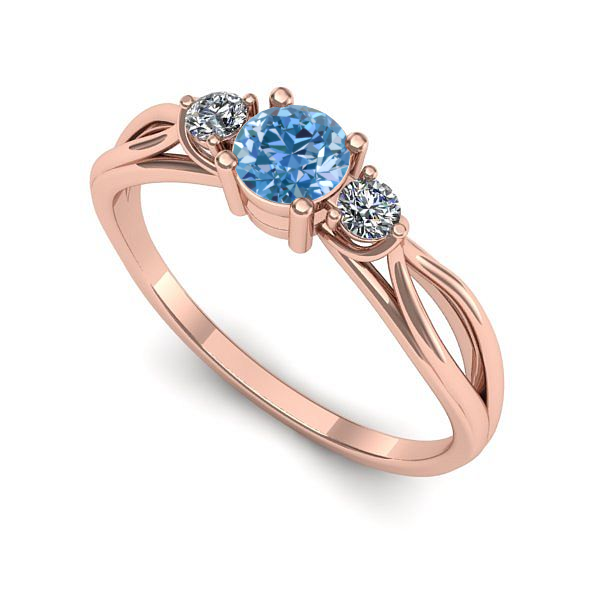 Inel de logodna din aur roz cu diamant de laborator albastru