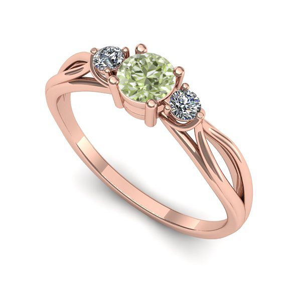 Inel din aur roz cu diamant de laborator verde