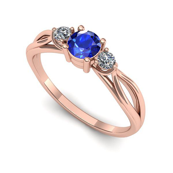 Inel de logodna din aur roz cu safir