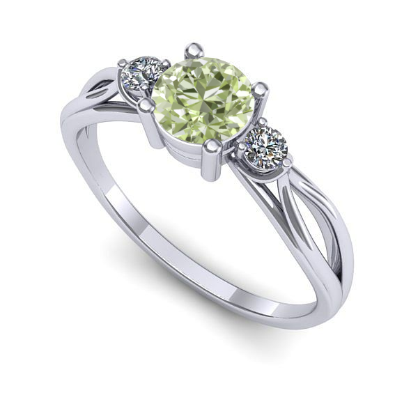 Inel logodna din aur alb cu diamant de laborator verde