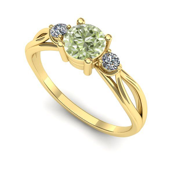 Inel logodna din aur galben cu diamant de laborator verde