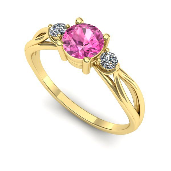 Inel logodna din aur galben cu safir roz