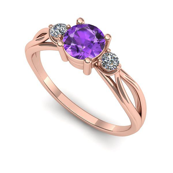 Inel logodna din aur roz cu ametist