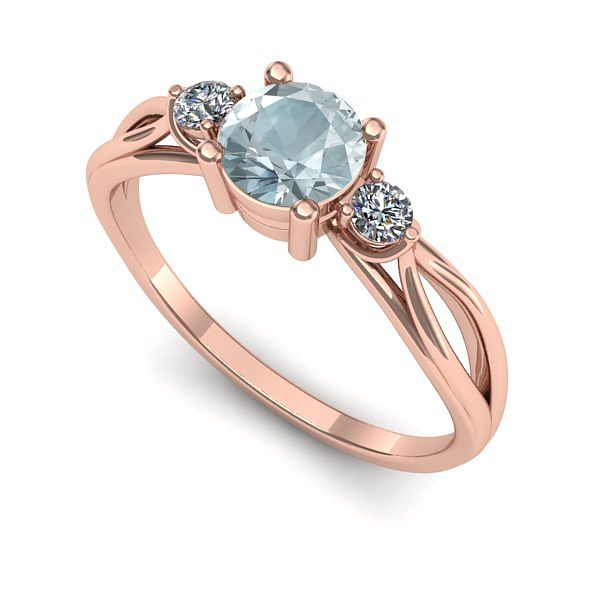 Inel de logodna din aur roz cu aquamarin