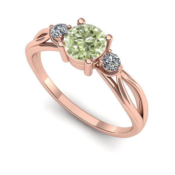 Inel de logodna din aur roz cu diamant de laborator verde