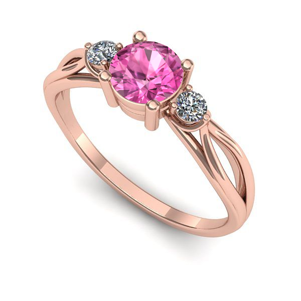 Inel de logodna din aur roz cu safir roz
